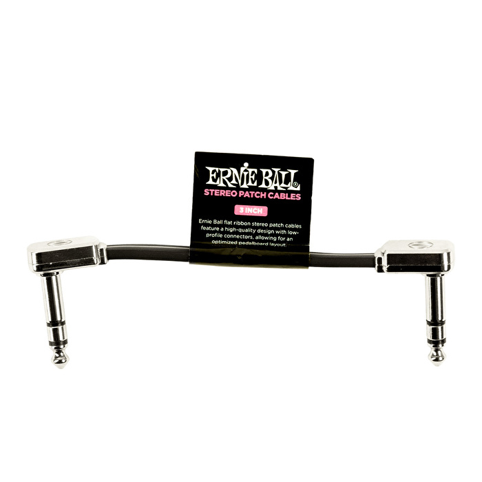 ERNIE BALL 3 Flat Ribbon Stereo 75cm Siyah Patch Kablo
